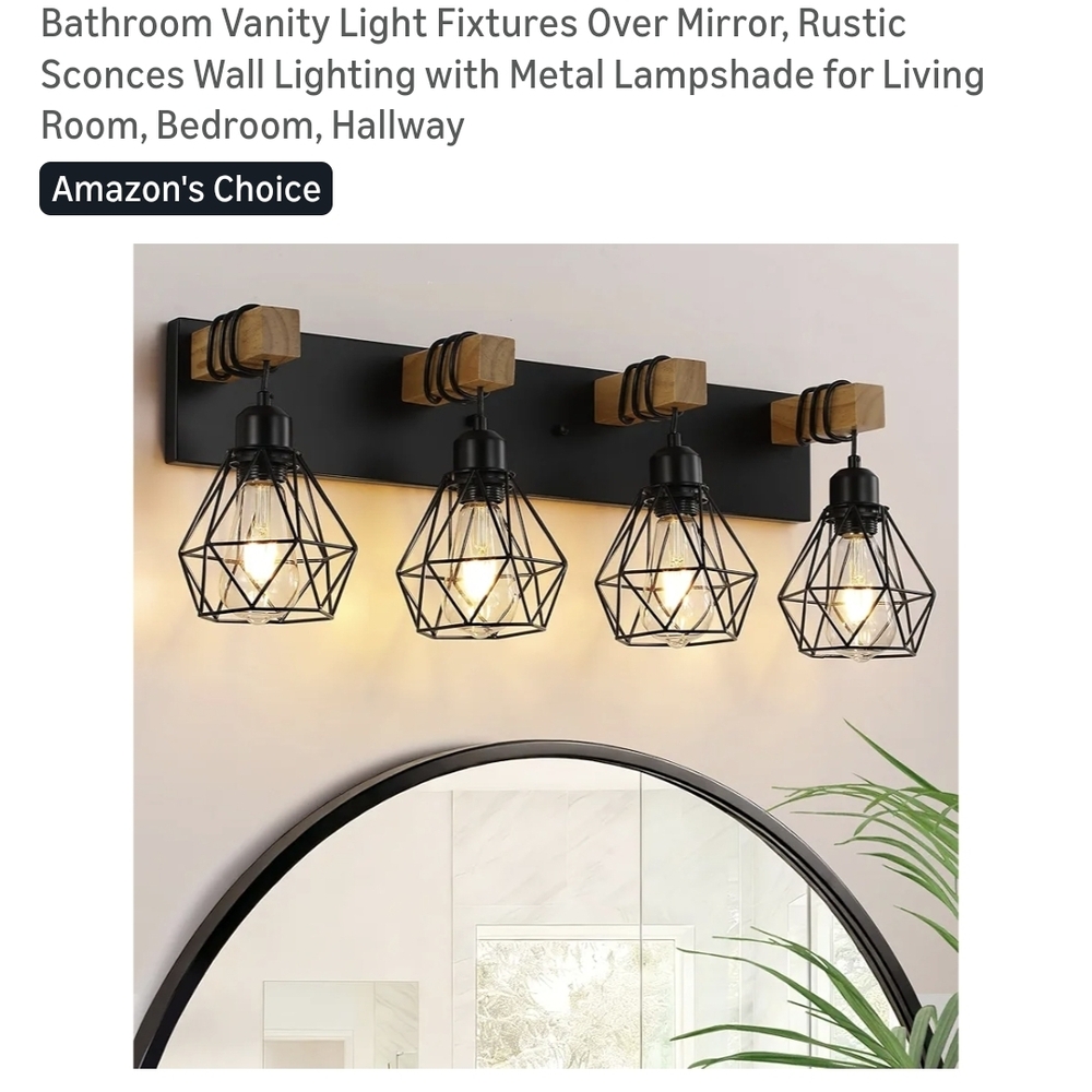 Rustic 4-Light Bathroom Vanity Wall Light - Black and Wood